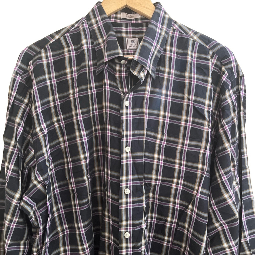 Peter Millar Men’s XL Black and purple plaid button-up shirt